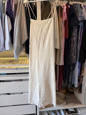 Women's Cream Linen Slip Dress - Classic Minimalist Style NWOT